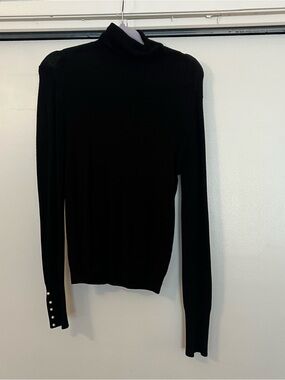 Zara Black Turtleneck Sweater with Pearl-Button Cuffs
